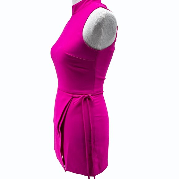 Amanda Uprichard Reed Romper Mock-Neck Wrap-Style Womens XS Fuchsia Pink - Picture 4 of 12